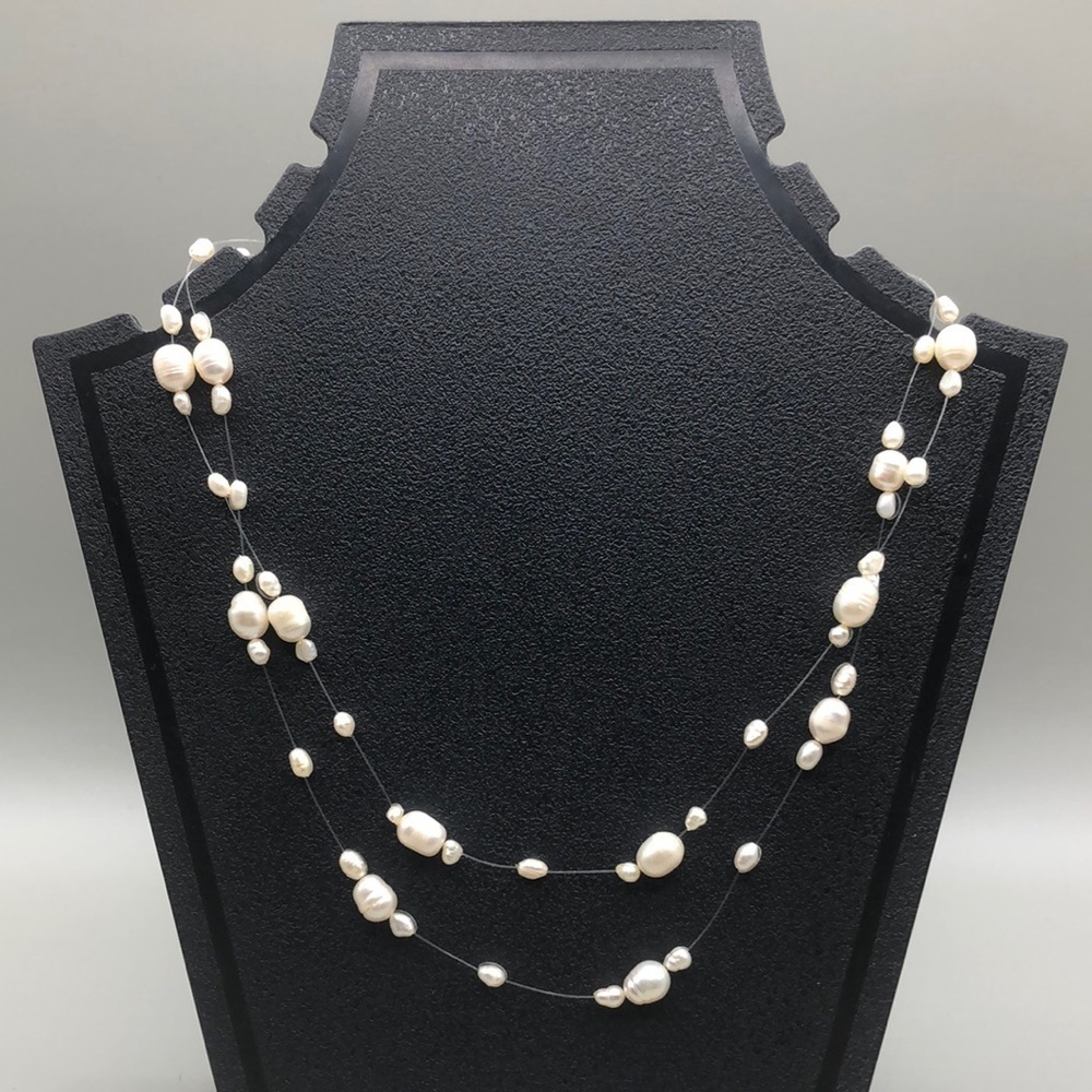 Dainty freshwater pearl illusion necklace.
